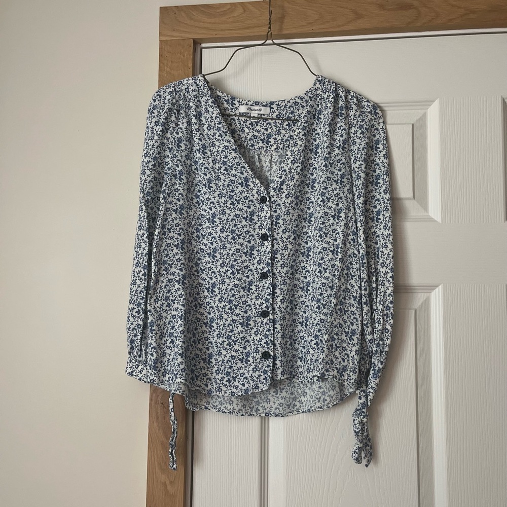 Madewell Blue Floral Button-Up Blouse